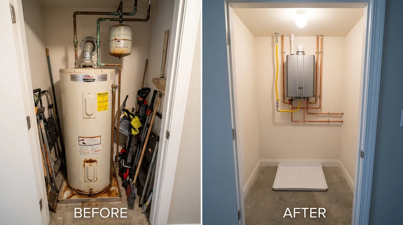 Tank water heater versus wall-mounted tankless unit comparison for Pipestone, MN homeowners